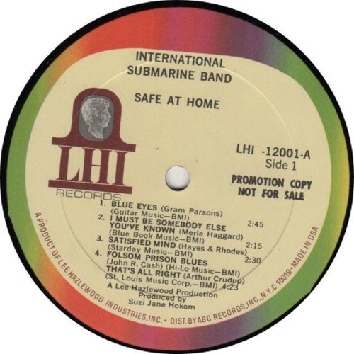 INTERNATIONAL SUBMARINE BAND/ GRAM PARSONS Safe At Home 1968 MONO only PROMO lp - Picture 3 of 4