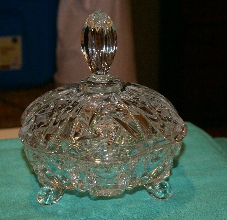 Vintage Crystal Clear Small Candy Dish With Lid Cut Glass 6