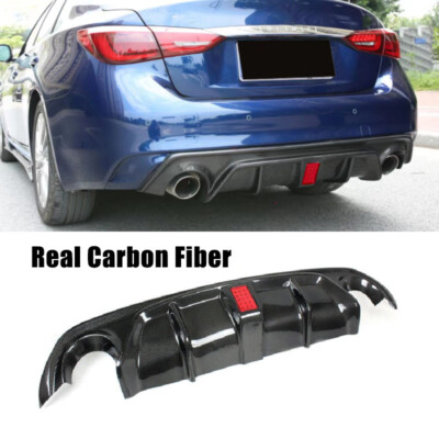 Real Carbon Fiber Rear Bumper Lip With LED Brake Light For 18-2024 Infiniti Q50