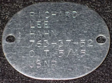 WW2 USN Navy Personnel Identification ID "Dog Tag" RICHARD L HAHN Aviation Cadet