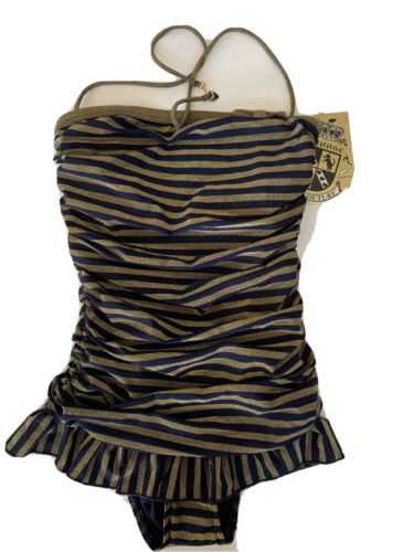 Juicy Couture Badeanzug Einteiler Navy Gold Streifen Peck Maillot Gr. Petite