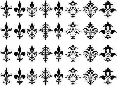 Fleur-de-Lis Lily Flower 32 pcs 1 Inch Black Fused Glass Decals