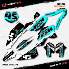 White & Cyan Slick Racing Graphics Kit fit KTM 07-10 SX Sxf XC 125 250 300 450