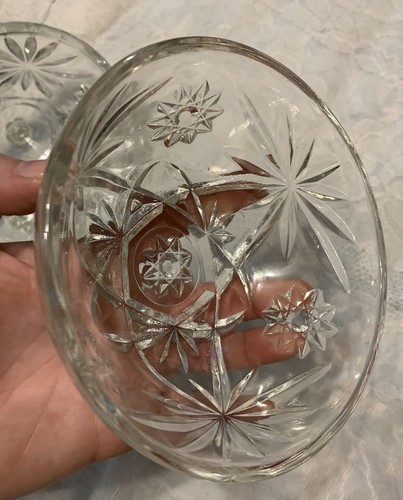 Vintage Star of David Cut Glass Floral Round Candy Dish + Lid, 5”D - Picture 5 of 17