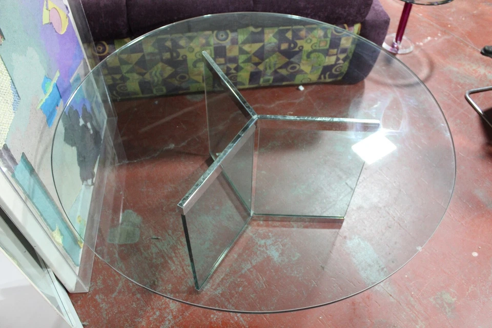 Mesa de comedor Leon Rosen for Pace vidrio y cromo años 70 mediados de siglo moderna Foto 2 de 4