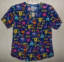EXCELLENT WOMENS nickelodeon WOW WOW WUBBZY NOVELTY SCRUBS TOP SIZE XS