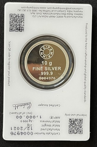 10 GRAMS LOTUS SILVER COIN MMTC-PAMP - Picture 2 of 2