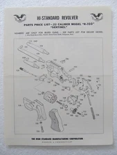 1962 HI HIGH STANDARD REVOLVER .22 Caliber R-103 SENTINEL Parts List Paper Vtg