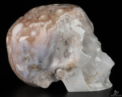 Gemstone 3.5" Sakura Agate Geode  Hand Carved Crystal Skull, Super Realistic - Picture 6 of 9