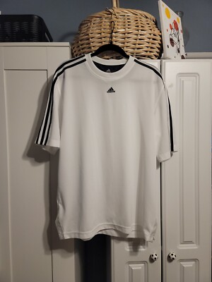 ADIDAS Men's Sz M White Essentials 3-Stripes Performance Tee Loose Athletic Logo