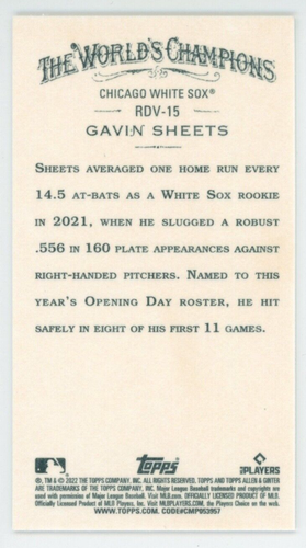 Hojas Gavin - 2022 Topps Allen & Ginters Mini Rookie Diseño Variante #RDV-15 - Imagen 2 de 2