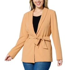 IMAN Global Chic Belted Crepe Knit Blazer Honey