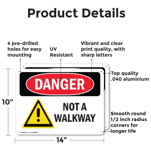 (2 Pack) Not A Walkway OSHA Danger Sign Decal Metal Plastic - Imagen 2 de 22