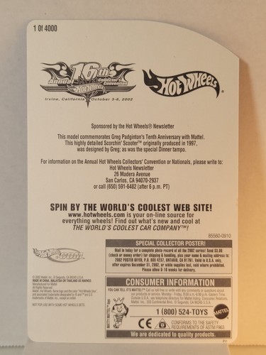 Hot Wheels 16th Convention Signed GREG PADGINTON Scorchin Scooter Limited Ed - Picture 7 of 7