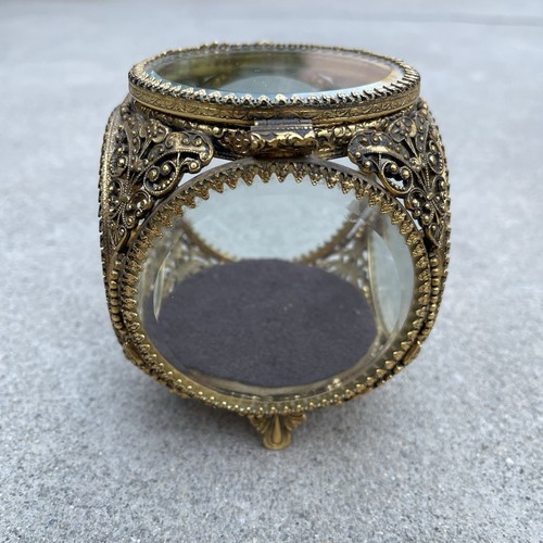 Rare Vintage Stylebuilt 4 Sided Glass Beveled Panel Jewelry Ormolu Box/Casket