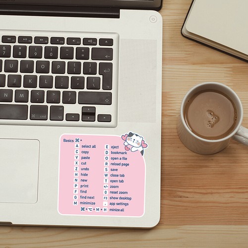 2pcs Vinyl Pink Cat Pattern Reference Keyboard Shortcut Stickers For Laptops - Photo 5/7