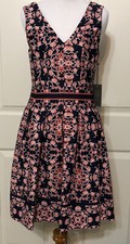 NWT Vince Camuto size 4 navy pink floral sleeveless flare dress women's