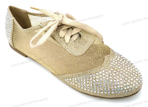Women's Oxfords Rhinestones Lace Up Mesh Detail Lace Flats Casual Bootie Shoes - Picture 10 of 22