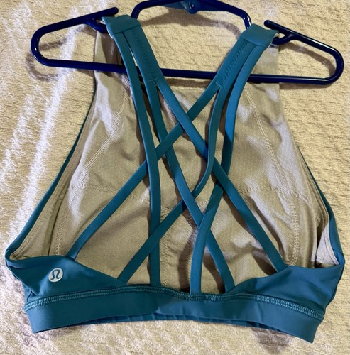 Lululemon Damengröße 2 türkisblau hochgeschlossen Crossback Sport-BH gebraucht, in einwandfreiem Zustand - Bild 3 von 4