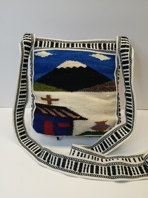 Ecuadorian  Crossbody 100% Wool With Zipper Purse Mountain And Hut 8½''x8½''