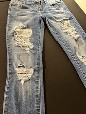 Cello Jeans Distressed Blue Stretch Denim Skinny 5-Pocket Button Zip Jeans