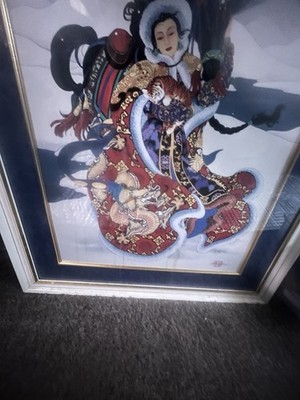 Vintage Caroline Young Art Painting Print Framed  3 4 Tall Signed By Caroline