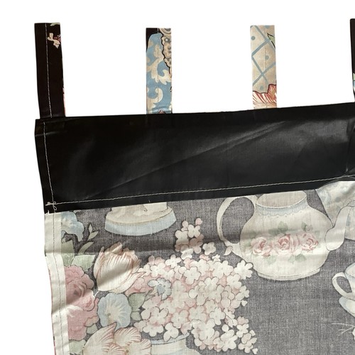 Set of 2 - 45 x 25 Tab Top Black Floral Teapot Retro Look Polished Cotton Panels - Picture 6 of 11