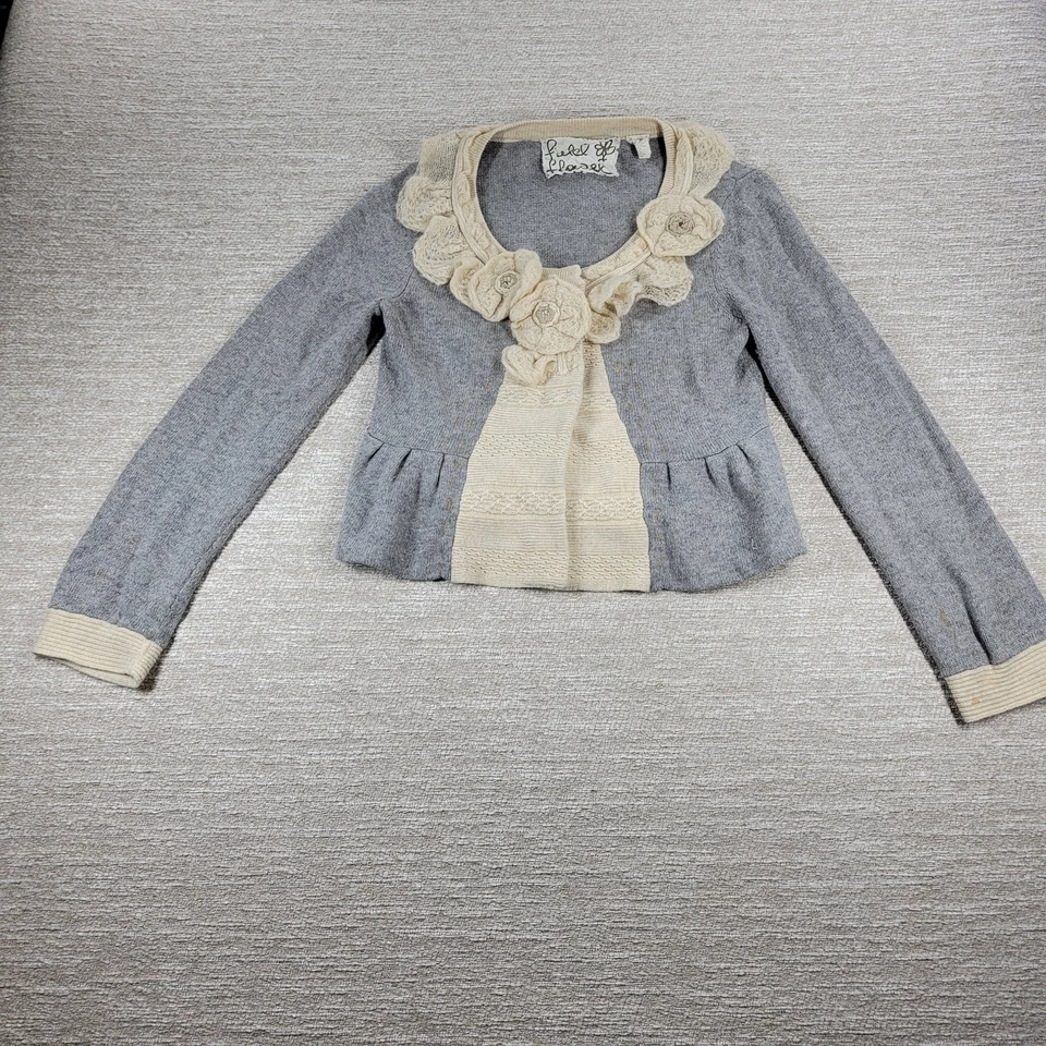 Cardigã Field Flower mistura de cashmere cinza creme floral colarinho suéter 11 - Imagem 2 de 4