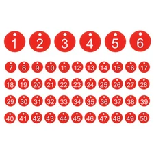 50PCS Number Tags 1-50, Number Key Tags Plastic Numbered Tags, Red