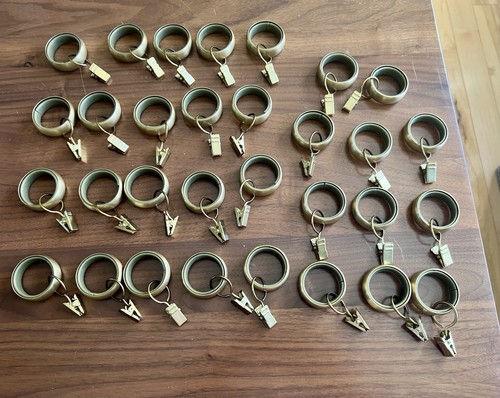 Set of 31 Pottery Barn Quiet-Glide Brushed Brass Curtain Clips 1.25” - Picture 1 of 4