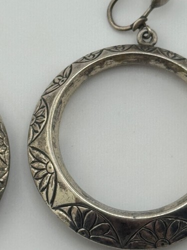 Pendientes de aro vintage de plata de ley con diseño floral atornillado trasero - Imagen 21 de 24