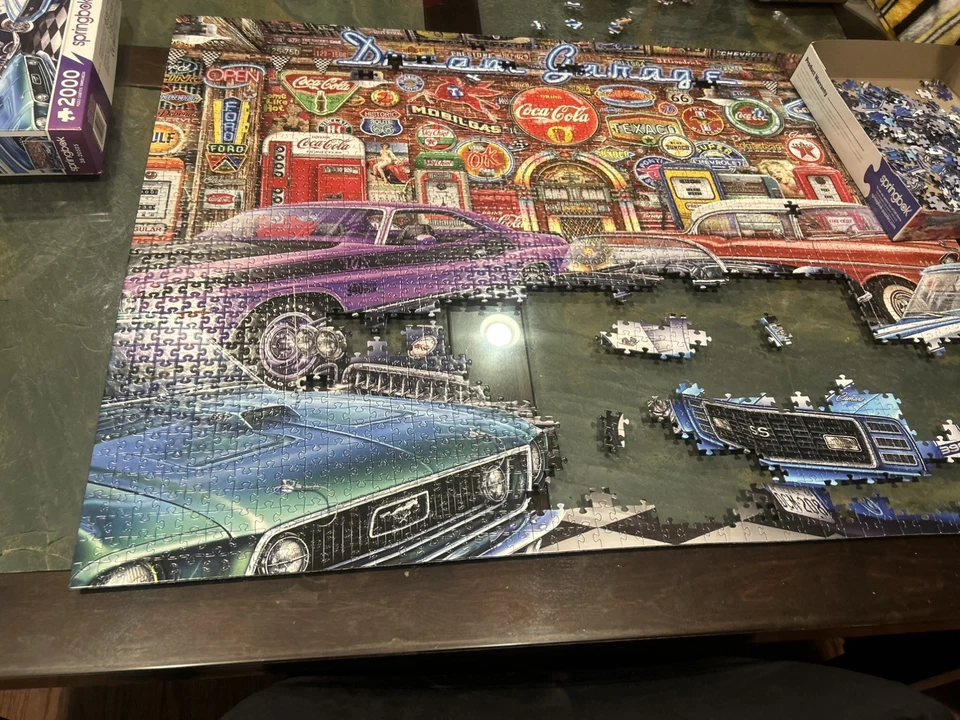 FRAMED Handmade Dream Garage Mustang Camaro Classic Car 2000pc Springbok Puzzle - Image 3 of 4