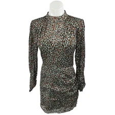 NEW Scotch & Soda Multicolor Leopard Mock Neck Long Sleeve Mini Sheath Dress 6