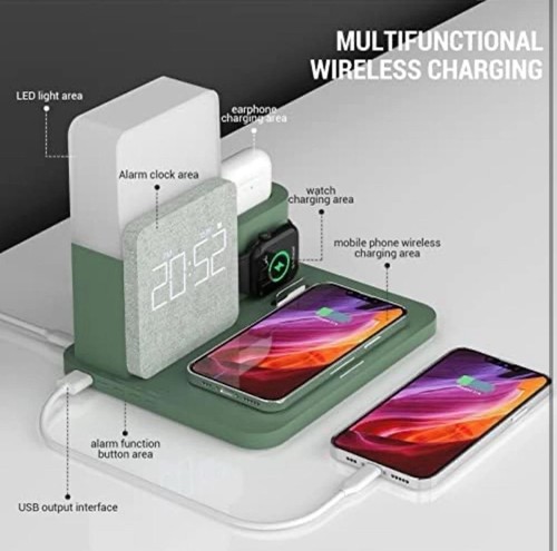 3 in 1 Wireless Charger Station Qi 15W Alarm Clock LED Lamp Night Light Decor - 第 4/24 張圖片