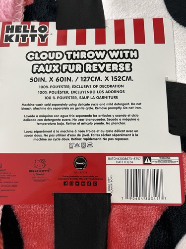 Hello Kitty Throw Country Bows Cloud Faux Fur 50" x 60" Reverse Blanket A61 - Picture 10 of 11