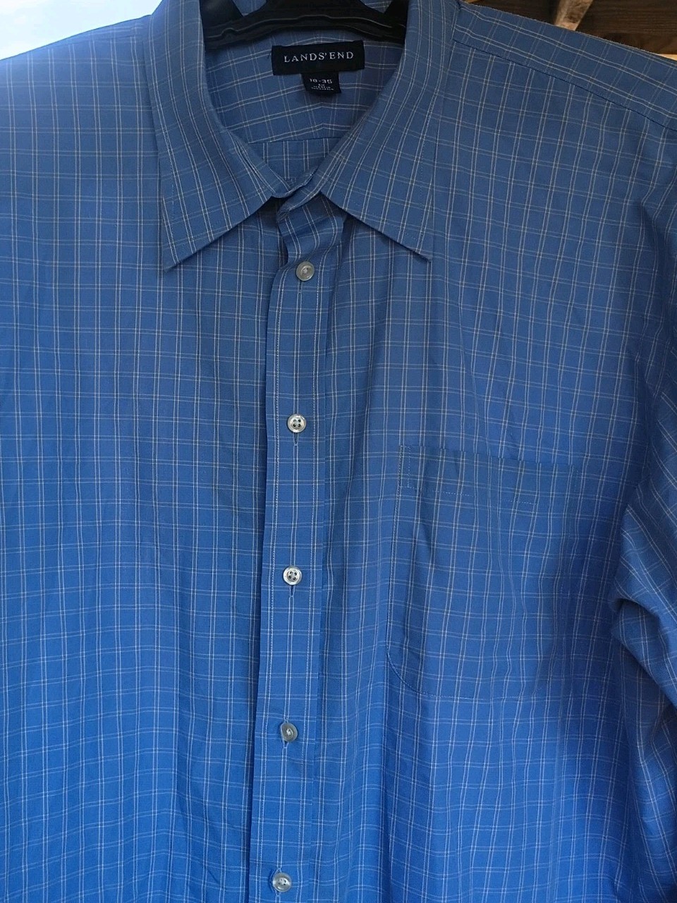 Lands’ End Men’s Dress Shirt 18-35 Blue Plaid Long Sleeve Button Front...