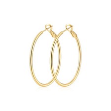 14K Gold Plated Hoop Earrings for Women, 40mm Medium Thin Lightweight Tube Ho...
