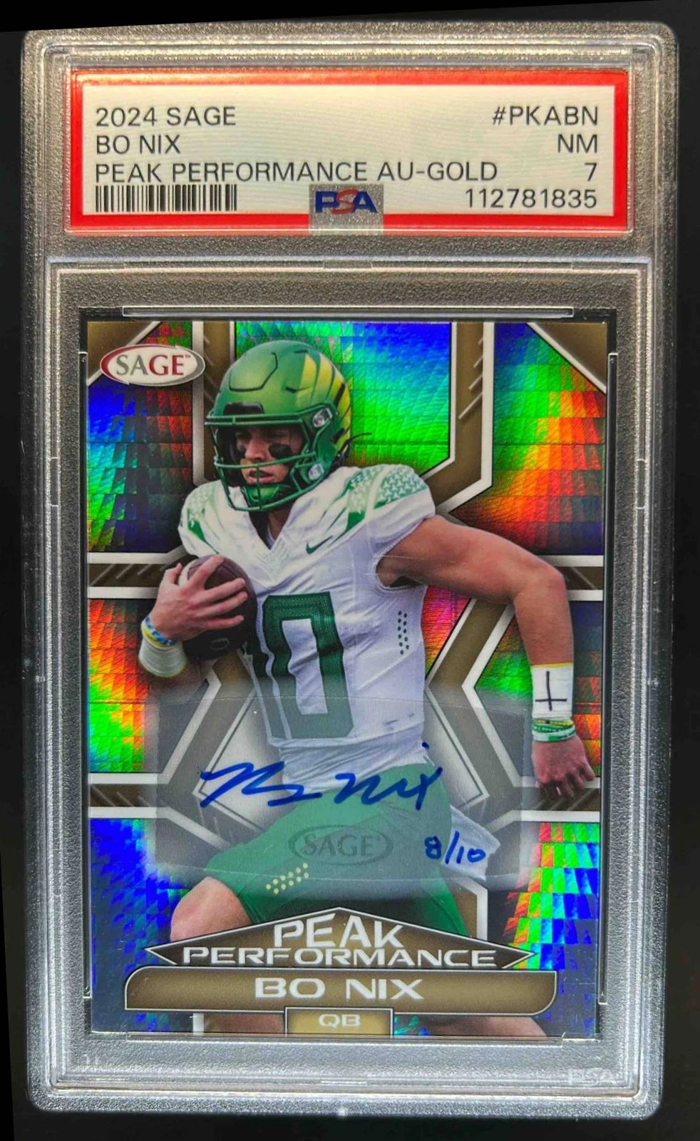Bo Nix Sage Peak Performance Autographs #PKABN Gold