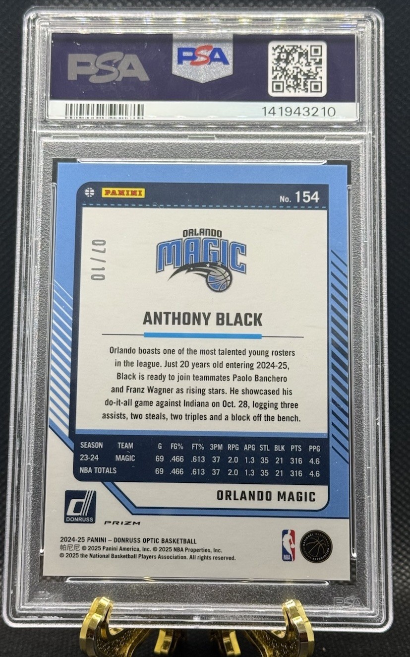 2024-25 Panini Donruss Optic Basketball Anthony Black Gold /10 PSA 10  view 2
