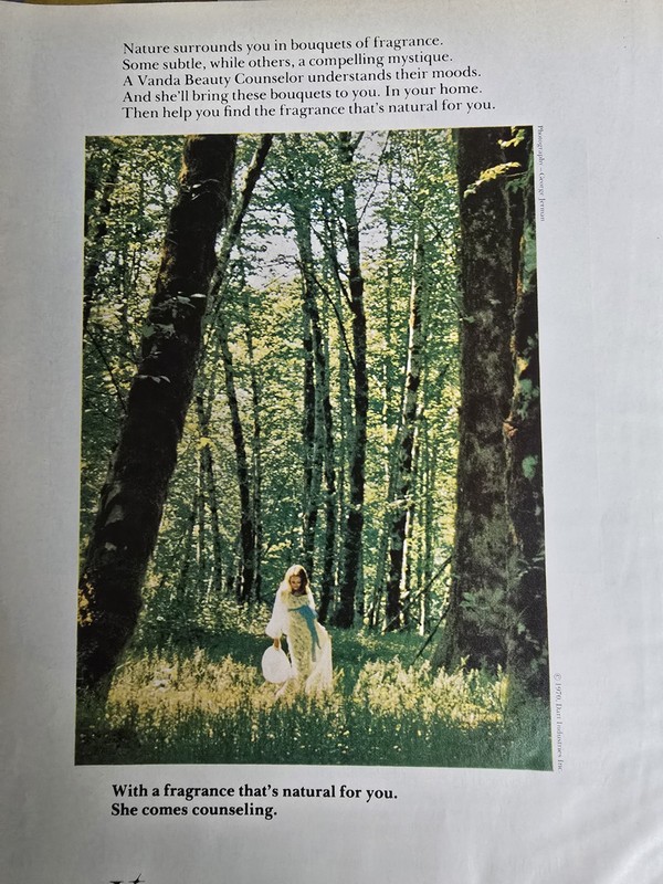 1970 Vanda Beauty Counselor fragrance natural for you Vintage Perfume Ad 