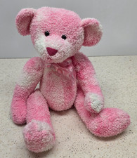 Rare Pinkie Russ Berrie Pink White Teddy Bear Ribbon Terry Cloth Plush 16" Soft