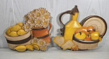 VTG 1981 Homco Syroco Wall Plaques Set 7610 A&B Pear Lemon Daisy Retro Kitchen D