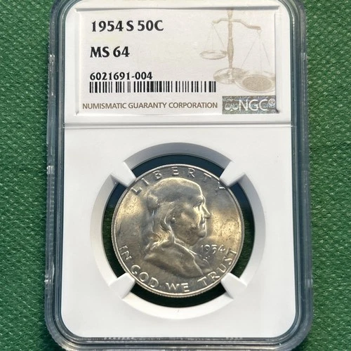 1954-S Franklin Half Dollar NGC MS64 50C  90% Silver FREE SHIPPING