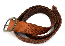 Ralph Lauren Men's Belt Size Medium Braided Brown Leather Oval Brass Buckle 43"