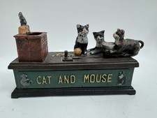 Vintage Reproduction Heavy Cast Iron Cat and Mouse Mechanical Money Box - HAI
