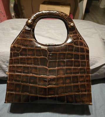IL BISONTE Italy  Vintage Genuine Crocodile Brown  Handbag Purse 60s - 70s