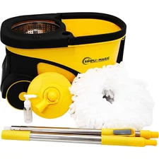 Deluxe Stainless Steel Spin String Mop System with Replacement Microfiber Mop He