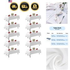 10 Pack White Table Cloth Rectangle Table 60 x 102 Inch Tablecloths for 6 Foo...