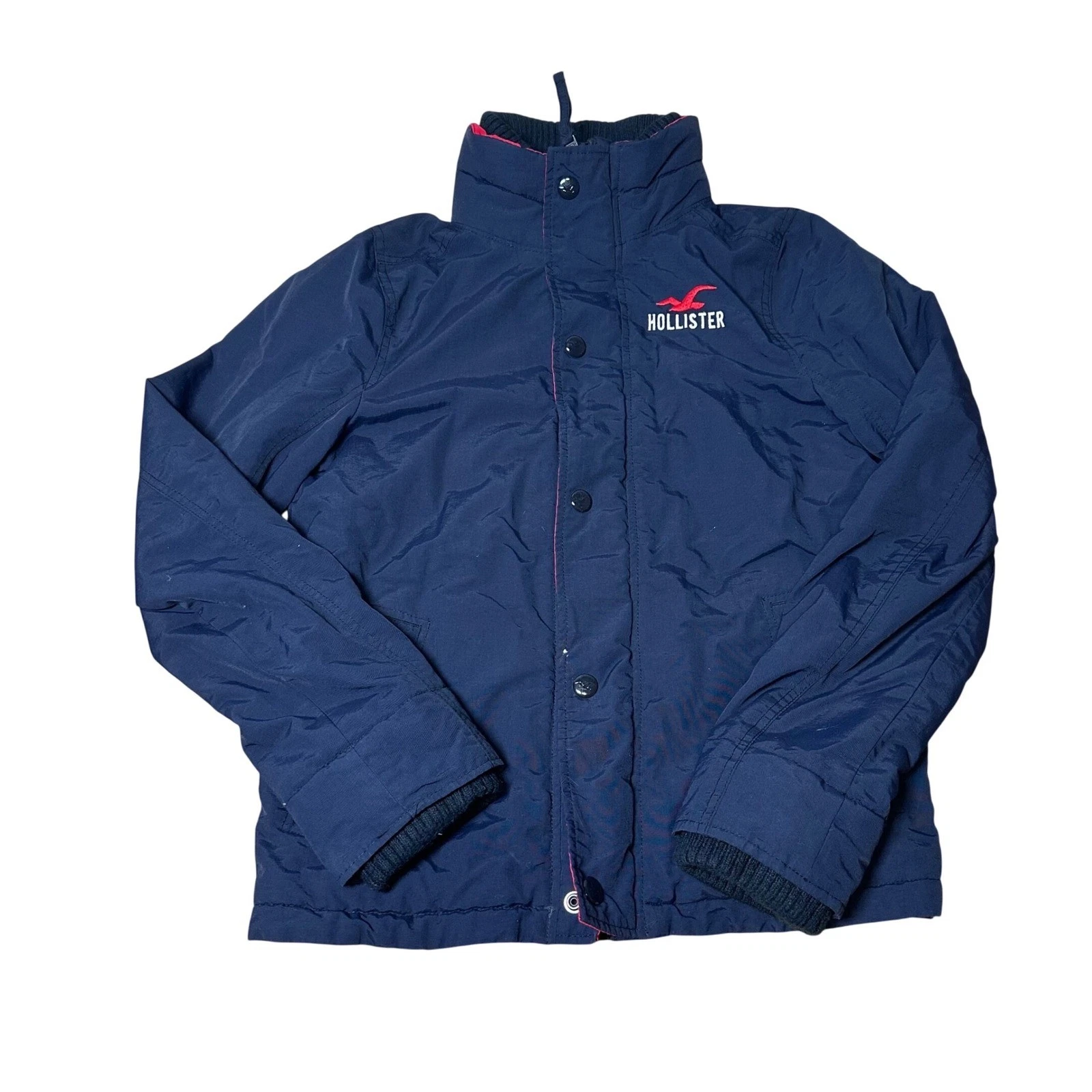 Hollister California Mens Navy Blue Fleece Lined Windbreaker Jacket Size M Zip