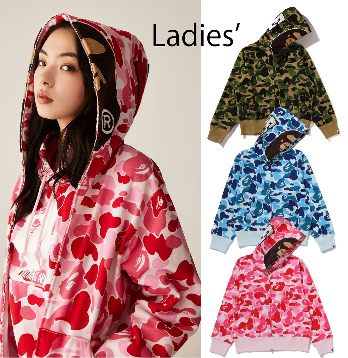 A BATHNIG APE Ladies' ABC CAMO 2ND APE FULL ZIP HOODIE 1L80215006